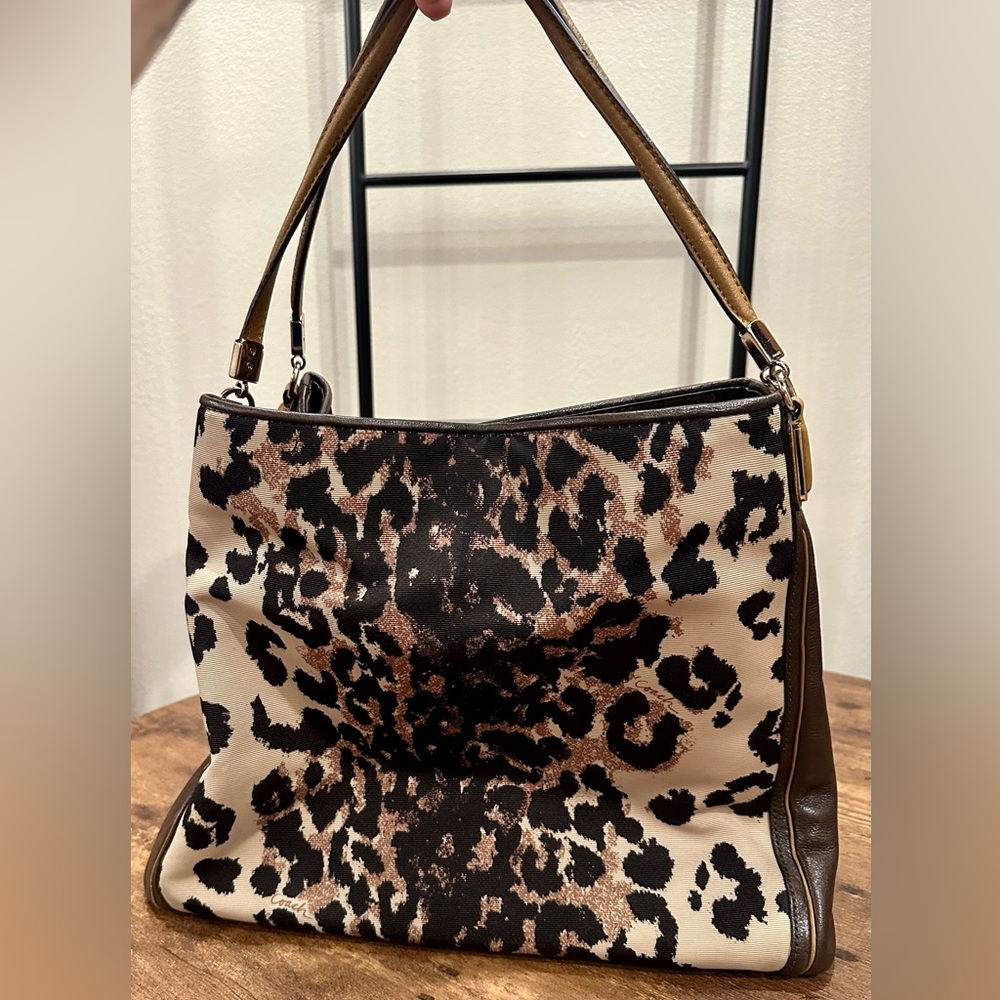 Coach Madison Phoebe Ocelot Print Textile and Leather Shoulder Bag